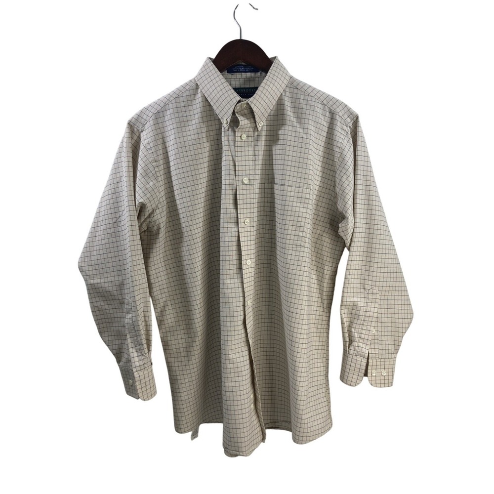 ClayBrooke Men 32 / 33 Button Down Tan Plaid Shirt Long Sleeves